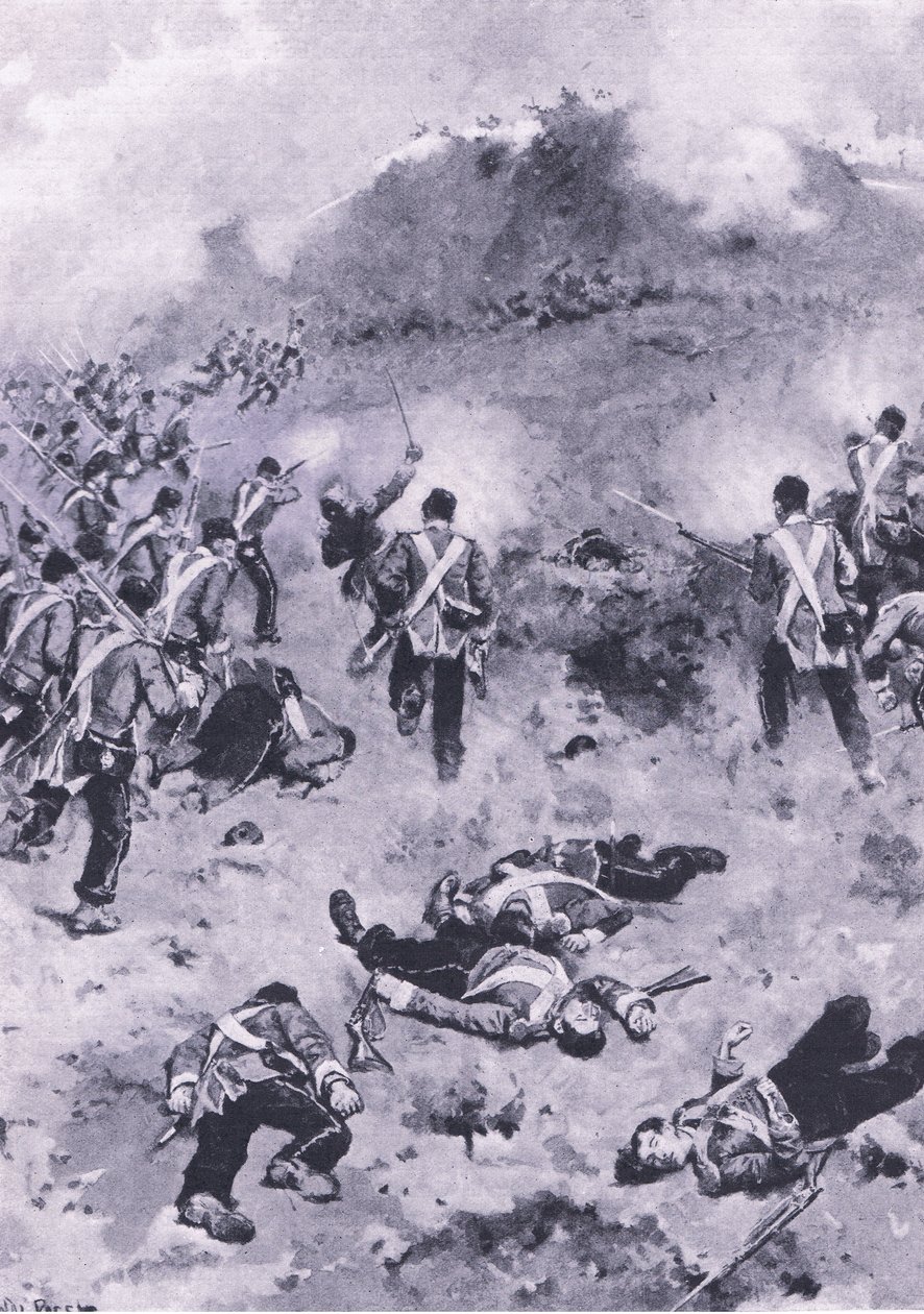 Aanval op de Redan, illustratie uit Britse gevechten op land en zee, 1915 door Wal Paget
