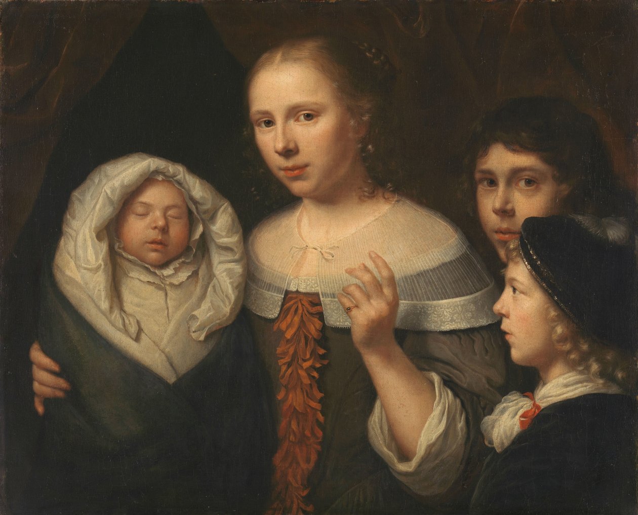 Portret van een jonge vrouw met drie kinderen door Wallerant Vaillant (attributed to)