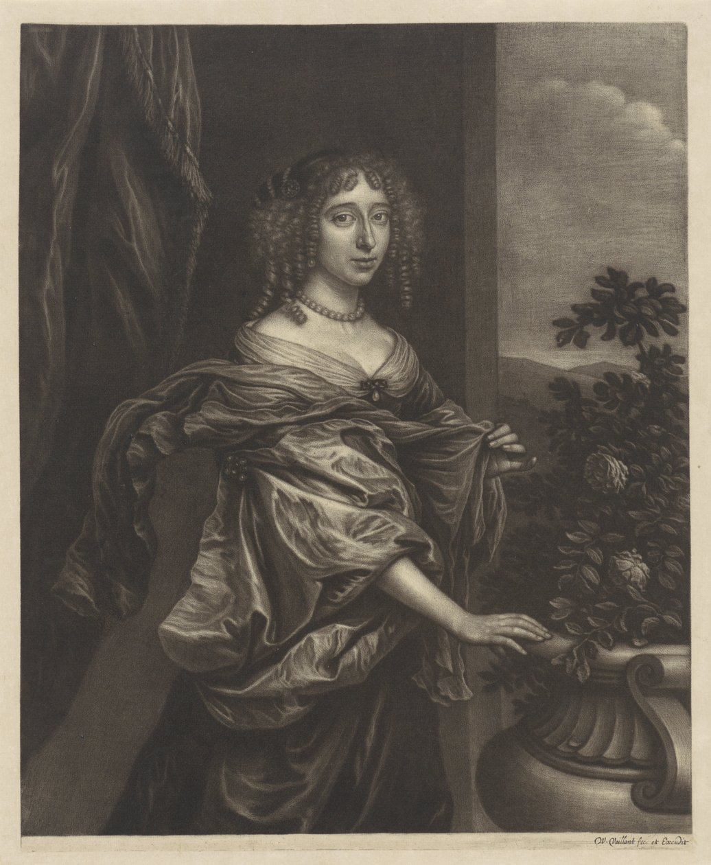 Portret van een vrouw bij een rozenstruik door Wallerant Vaillant