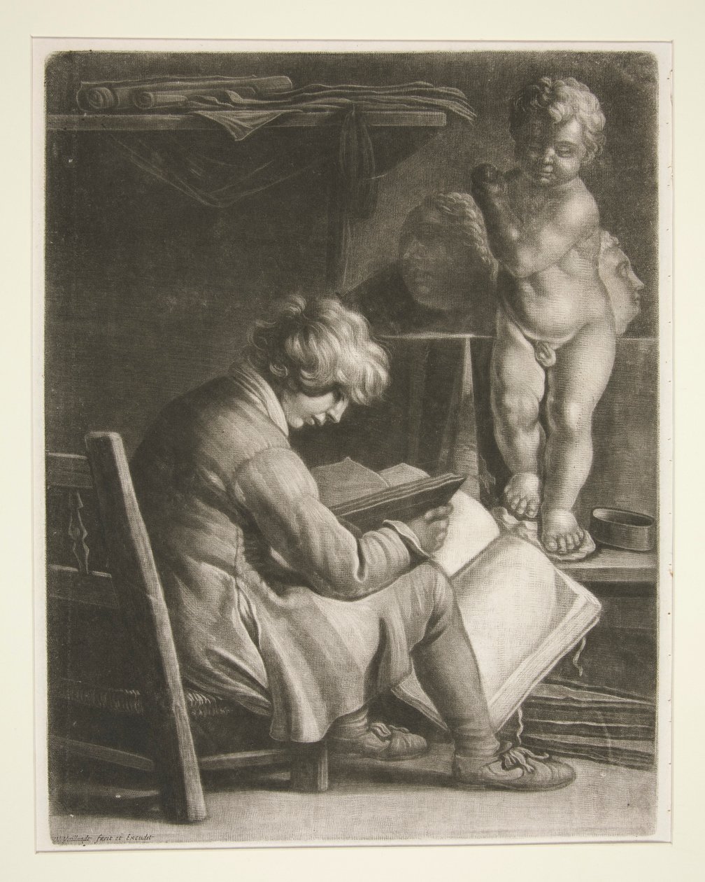 Jonge Man met een Standbeeld van Cupido door Wallerant Vaillant