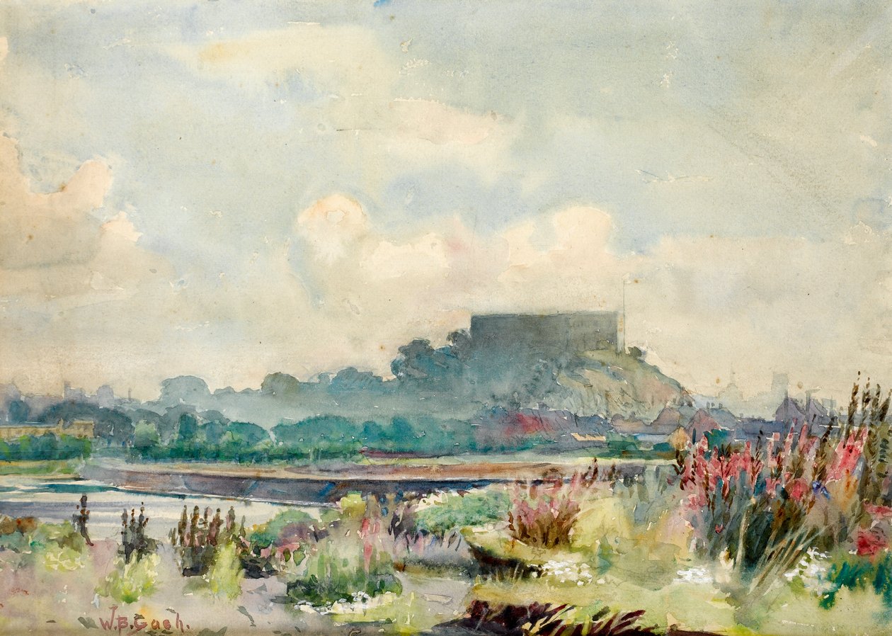 Een verre aanblik van Nottingham Castle bij zonsondergang door Walter Bonner Gash