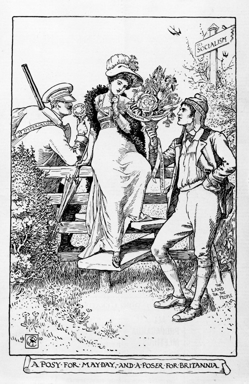Een boeket voor Meidag en een poser voor Britannia, 1910 door Walter Crane