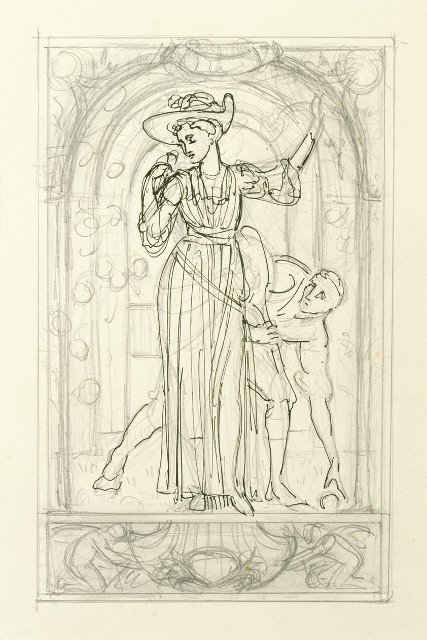 Voorbereidende tekening voor een kalender door Walter Crane