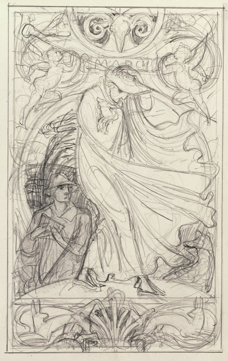 Voorbereidende tekening voor een kalender door Walter Crane