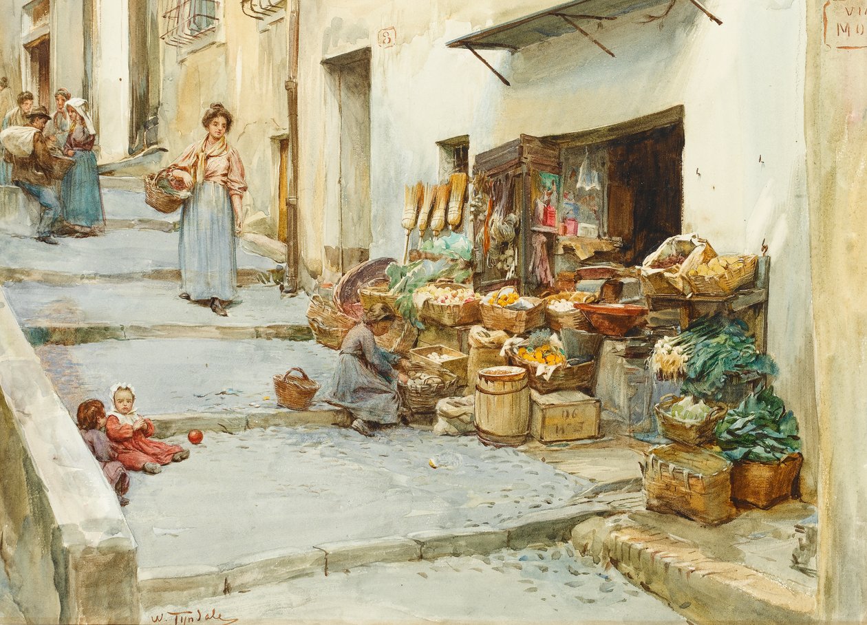 Een groentewinkel in Italië door Walter Frederick Roofe Tyndale