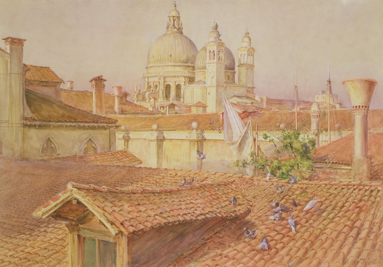 Vanuit het raam van de kunstenaar kijkend naar Santa Maria Della Salute, Venetië door Walter Frederick Roofe Tyndale