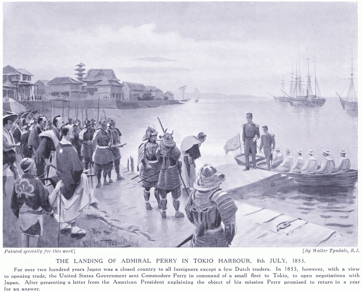 De landing van admiraal Perry in de haven van Tokio AD1853 door Walter Frederick Roofe Tyndale