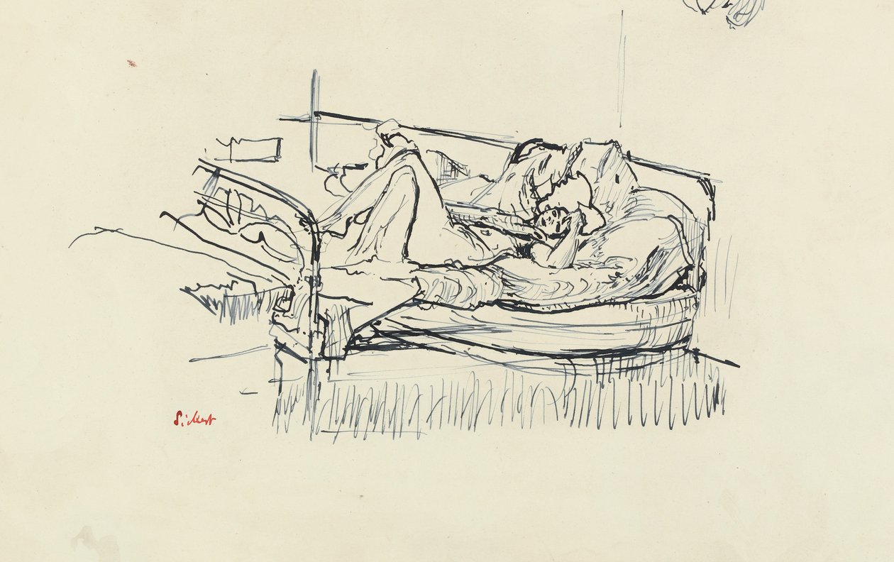 Naakt liggend op een bed door Walter Richard Sickert