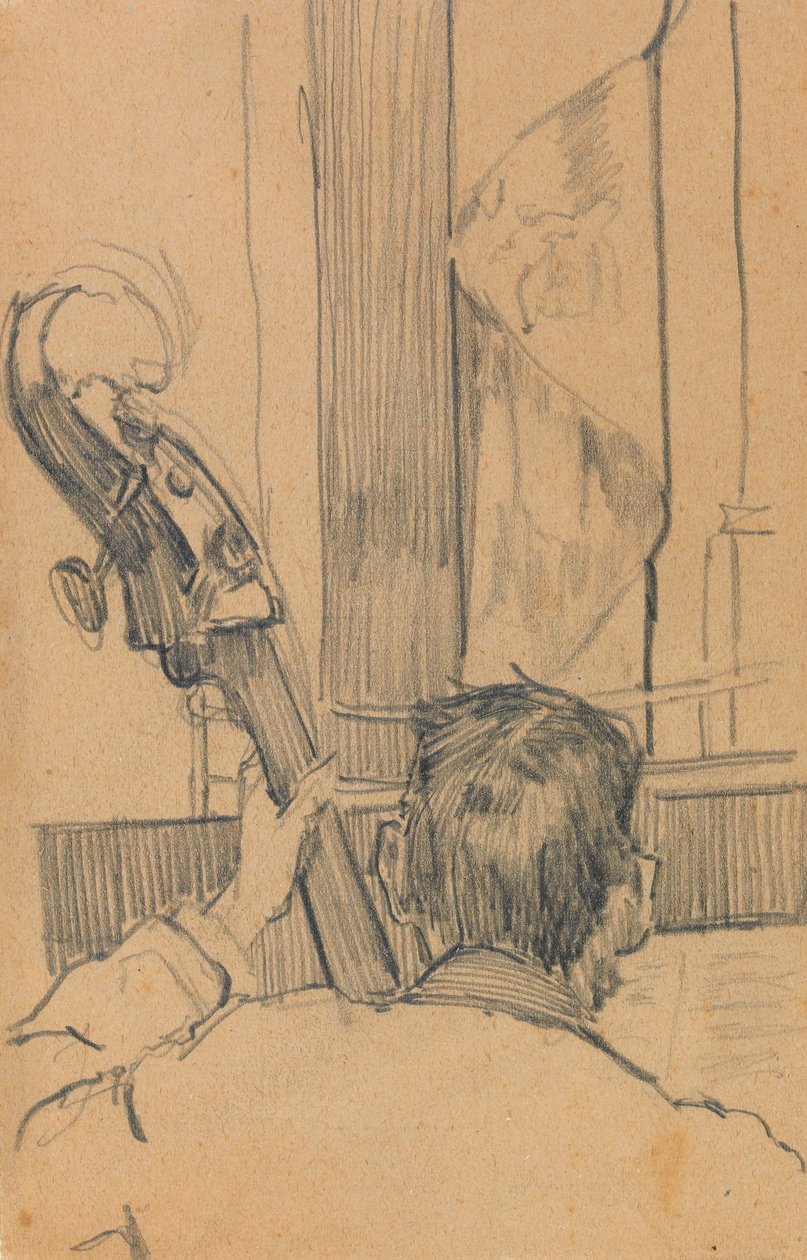 Studie van een man die een contrabas vasthoudt door Walter Richard Sickert