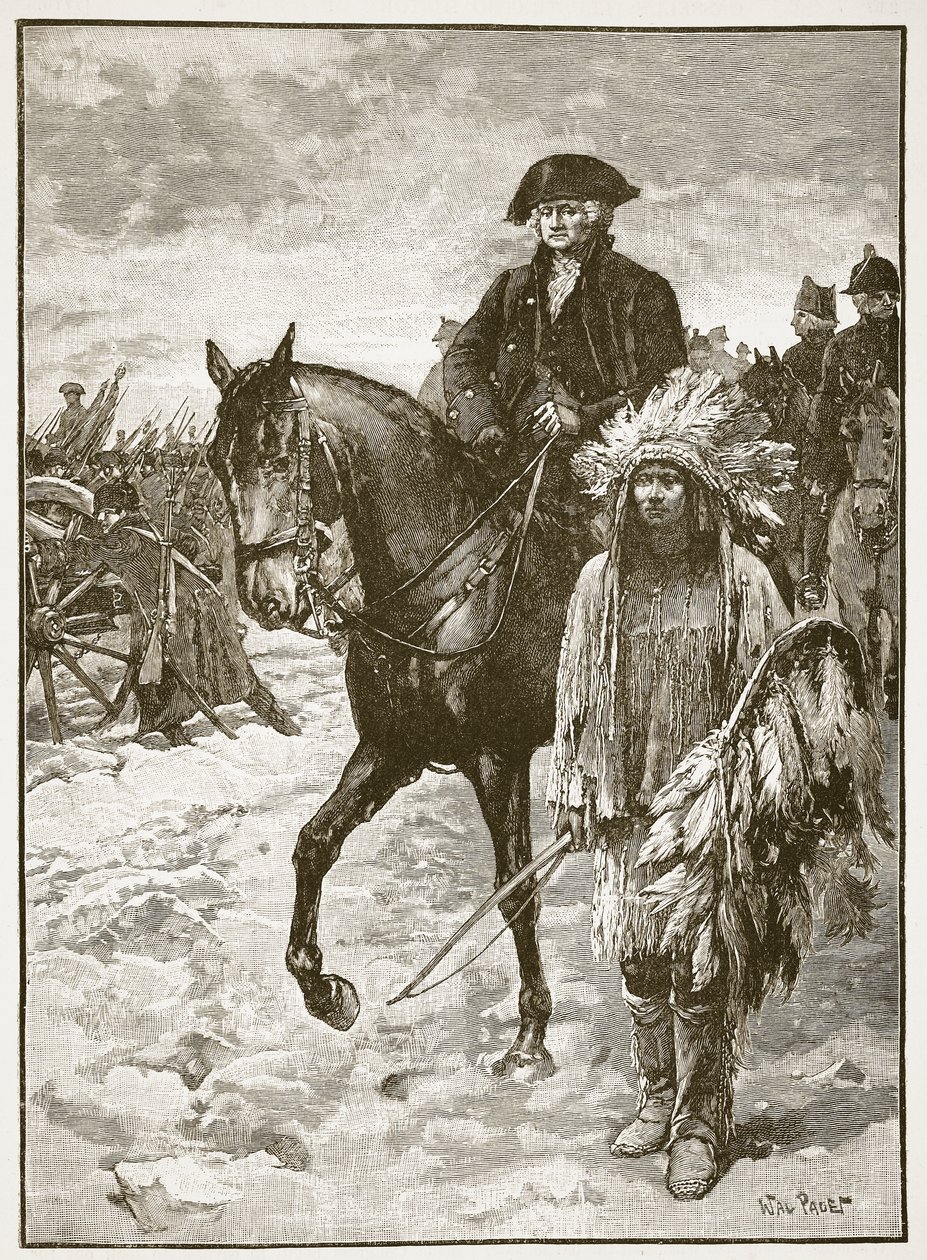 Washington steekt de Delaware over, 1776, illustratie uit 