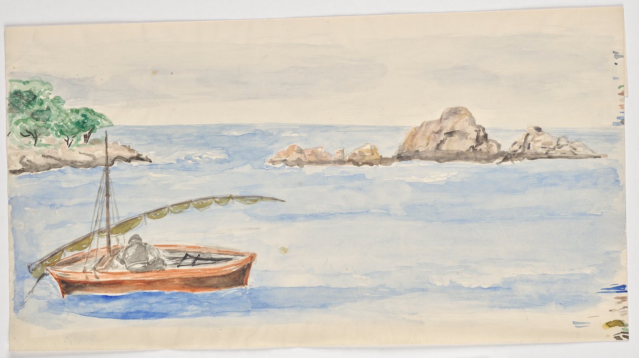 Man in zeilboot aan de kust in Florida (?) door Walter Barwig