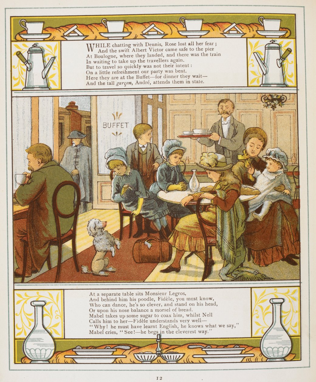 Een familie die verfrissingen neemt in een buffet. Kleur Illustratie uit 