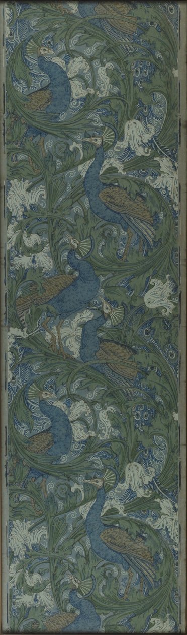 Gesneden paneel met vijgen en pauwen behang, ca. 1895 (blokbedrukt papier) door Walter Crane