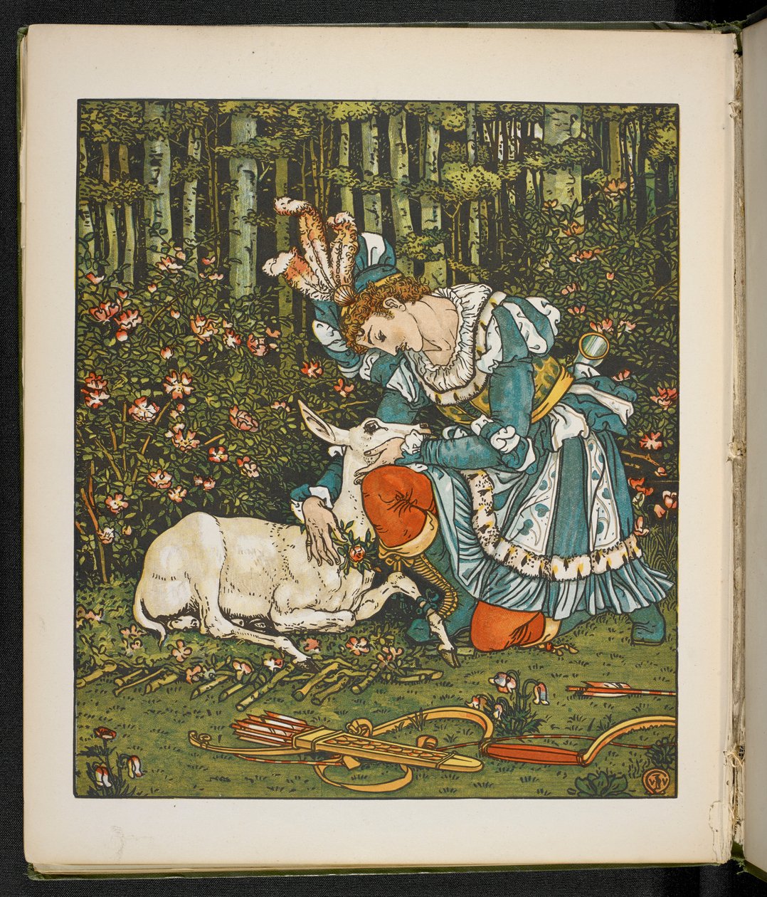 Illustratie voor het verhaal, de hinde in het bos door Walter Crane