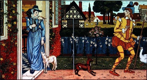 Nicky Noodle bang gemaakt door de raaf op de schouder van mevrouw Margery: uit Little Goody Two Shoes door Walter Crane