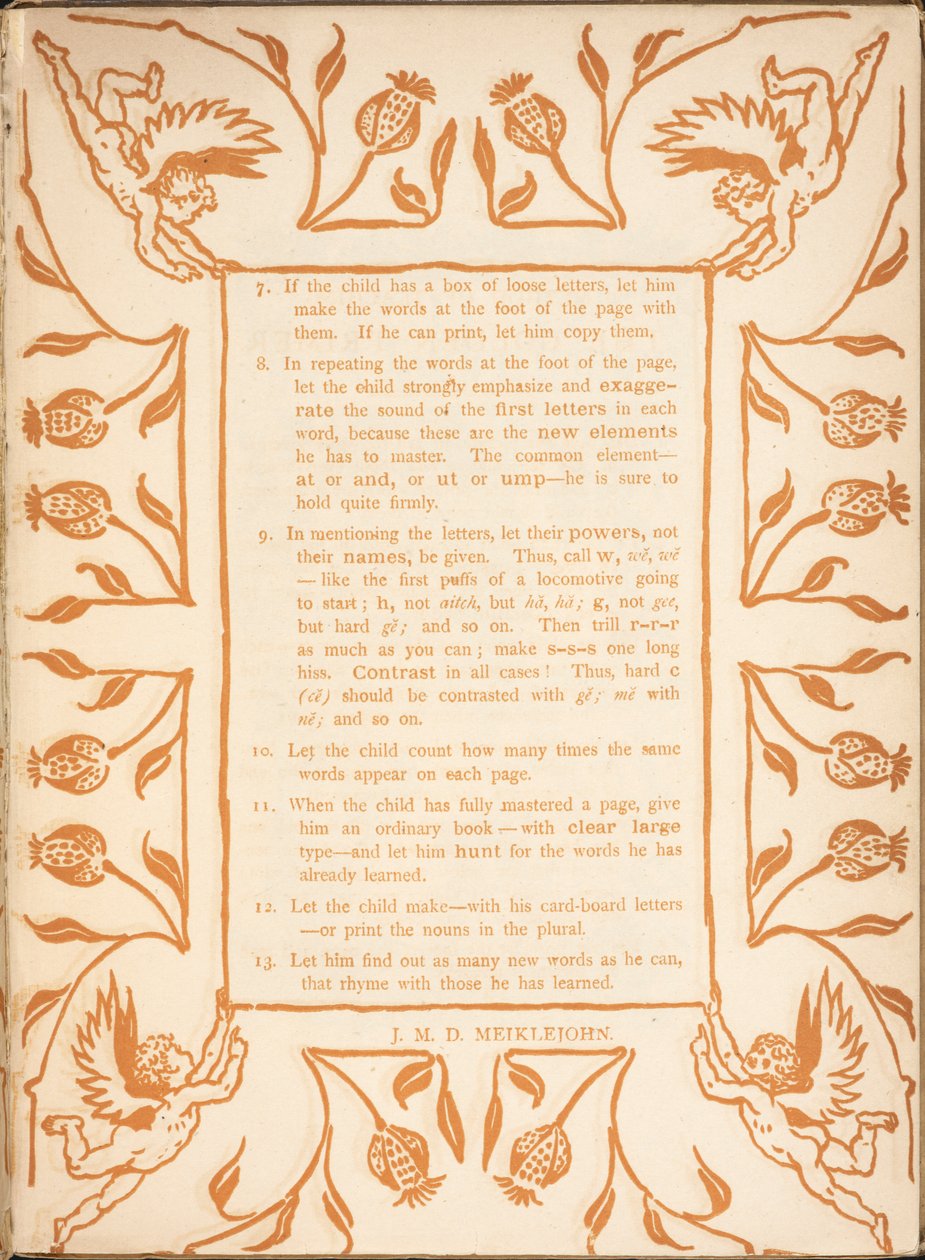 Leesinstructies voor een kind. Een bloemrijke rand, met cherubijnen. door Walter Crane