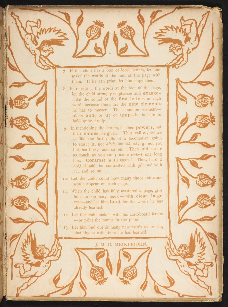 Tekst met een bloemrijke volgorde. De Gouden primer. door Walter Crane