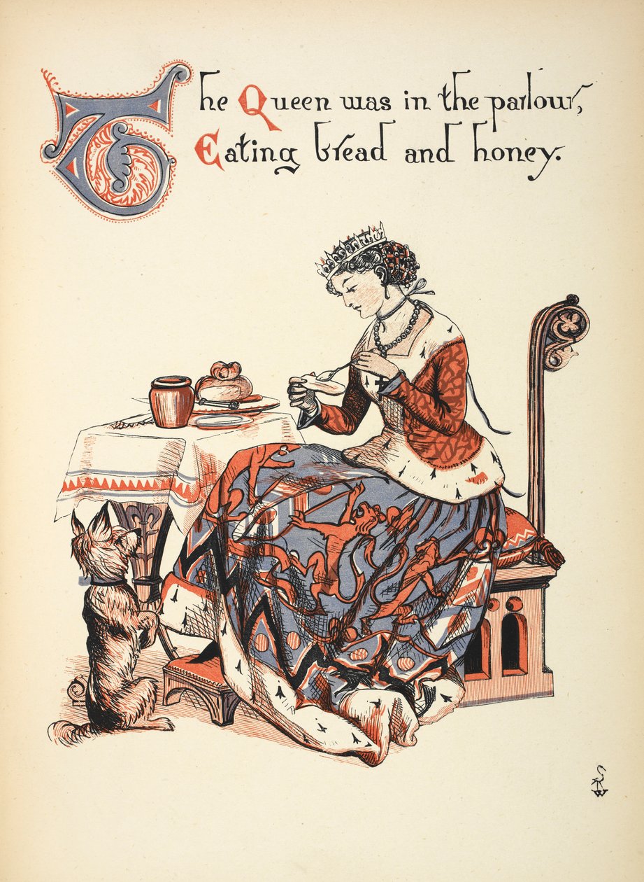 De koningin was in de salon, brood en honing aan het eten. door Walter Crane
