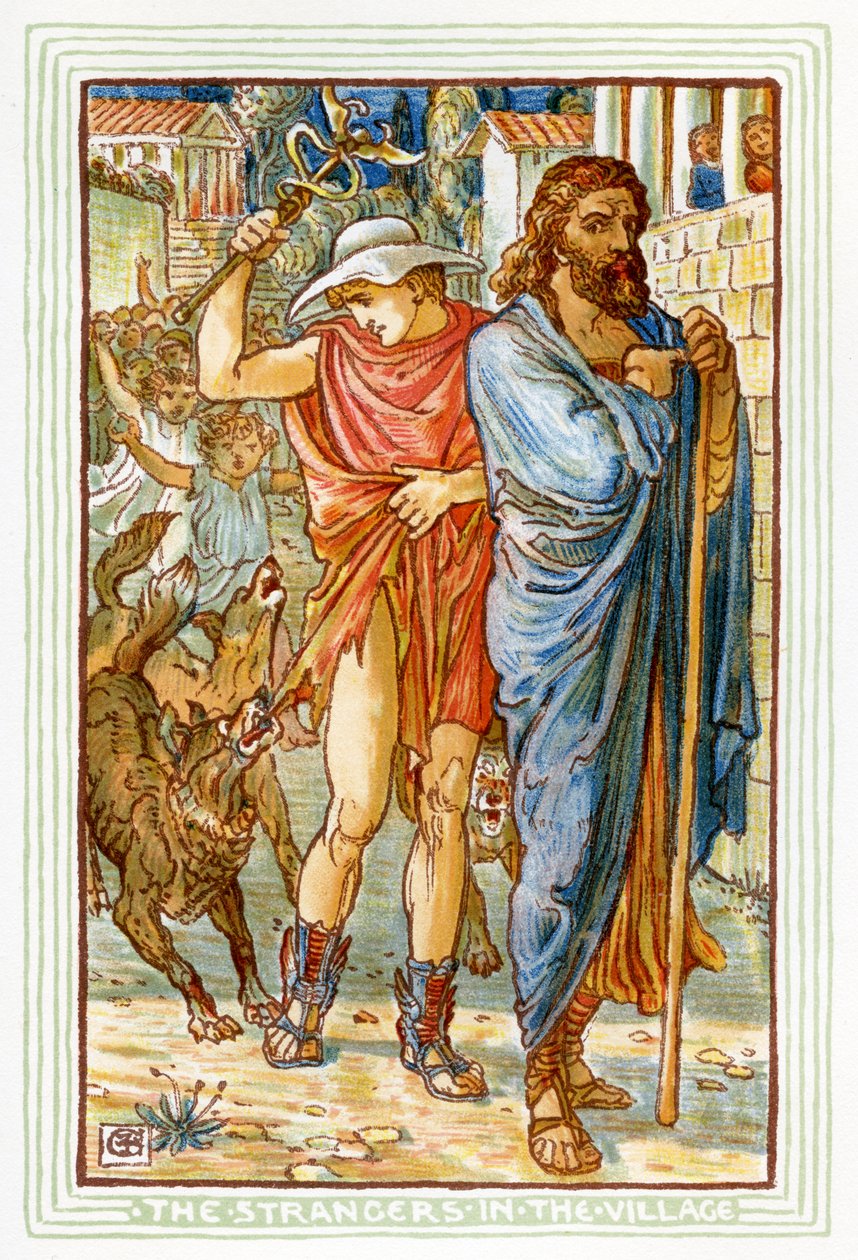 Zeus en Hermes vermomd als boeren door Walter Crane