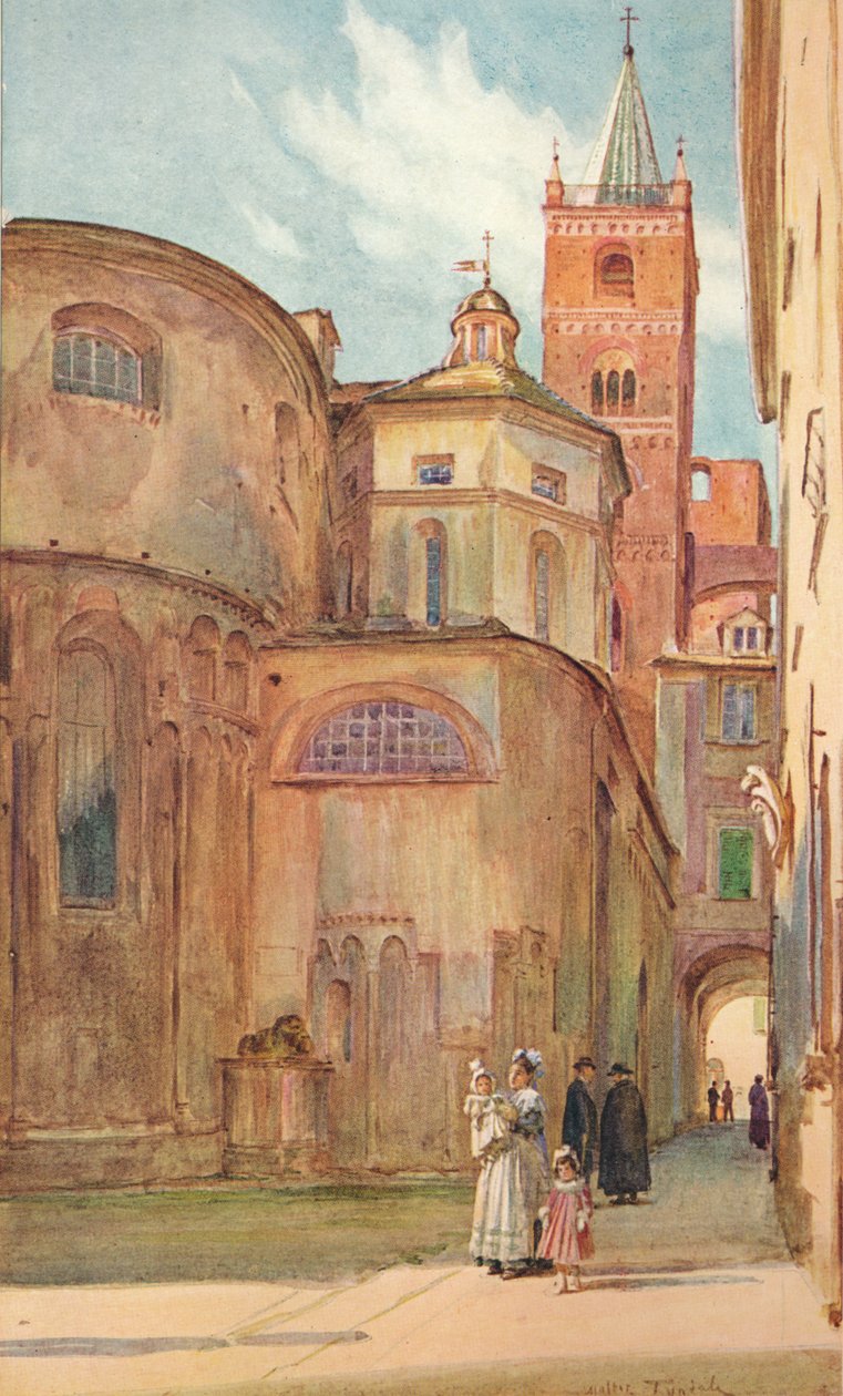 De Romaanse kerk in Albenga, ca. 1910, 1912 door Walter Frederick Roofe Tyndale