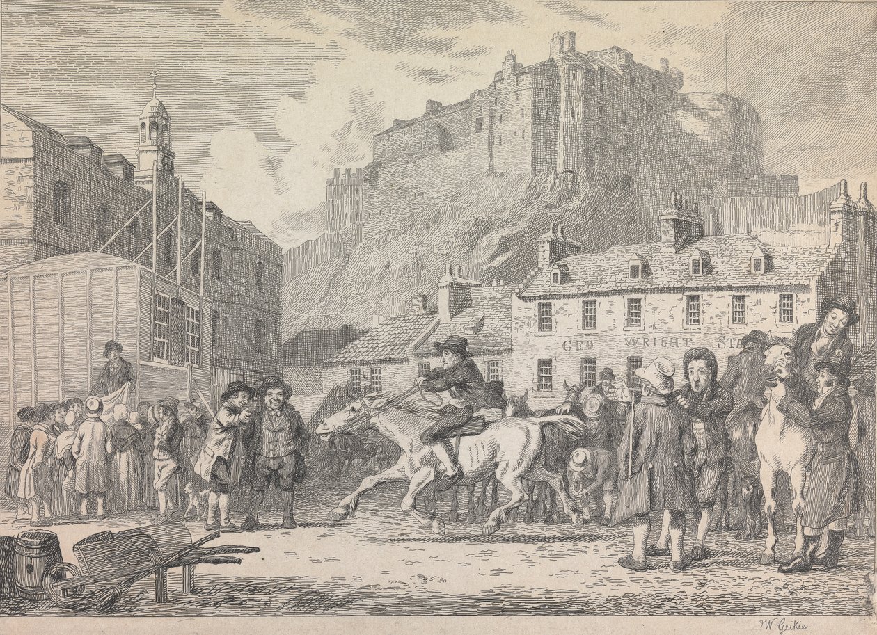 Edinburgh Castle en paardenmarkt door Walter Geikie