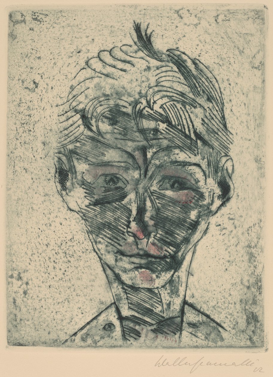 Borstbeeld van een Jonge Man, Zelfportret Knabenkopf, Selbstporträt, 1922-1923 door Walter Gramatte