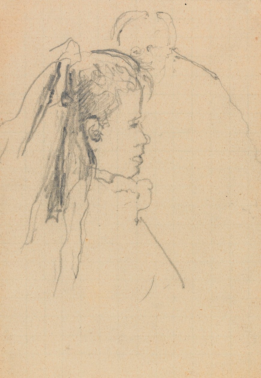 Hoofd en Buste van een Meisje in Profiel naar Rechts, Hoofd van een Man, Volledig Frontaal, Achter door Walter Richard Sickert