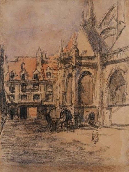 Rue Sainte Catherine en de oude arcades, Dieppe, c.1900 door Walter Richard Sickert