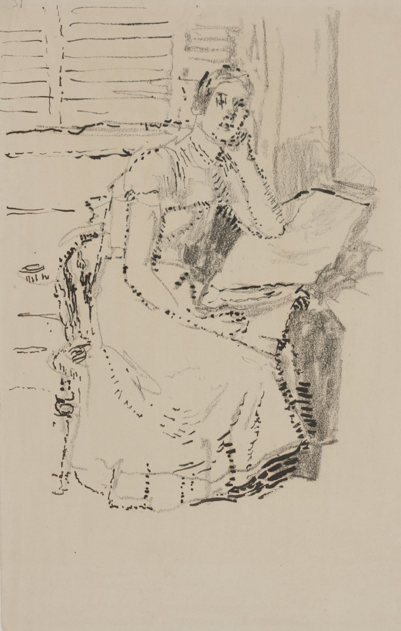 Zittend figuur (pen & inkt met houtskool op papier) door Walter Richard Sickert