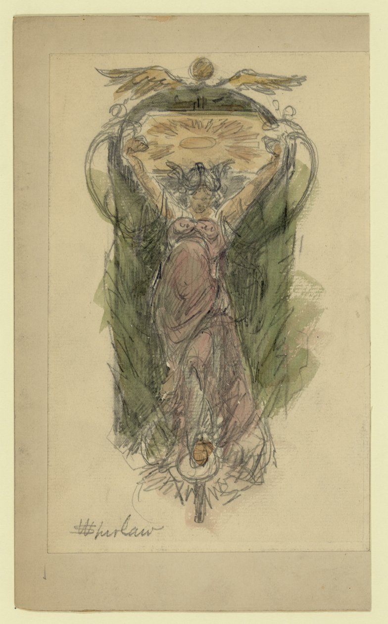 Studietekening voor muurschildering van vrouw, nr. 1 door Walter Shirlaw