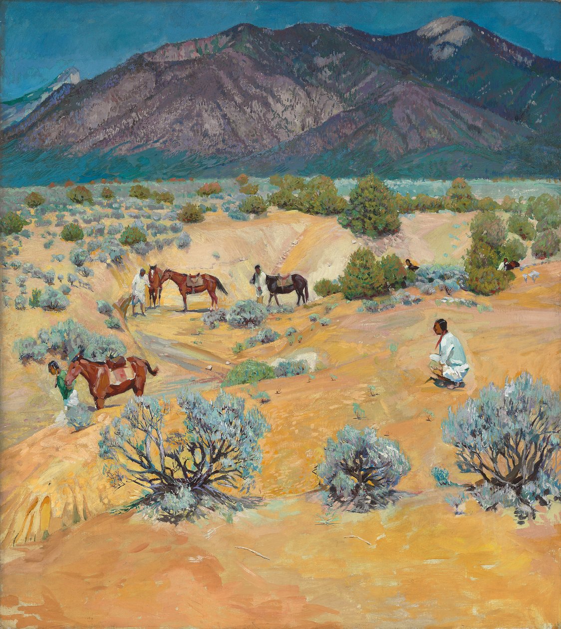 Taos Landschap met Indianen door Walter Ufer
