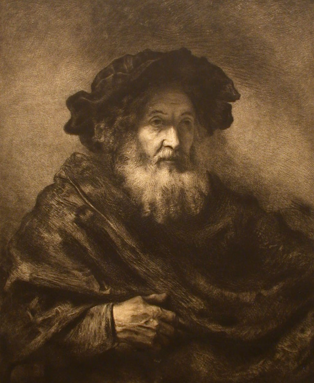 Zonder titel: Rembrandteske oude man door Waltner
