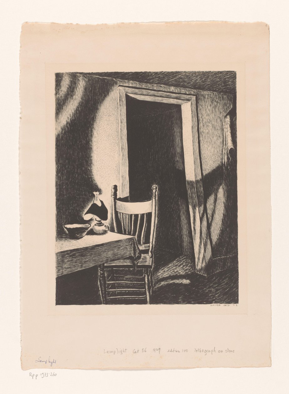 Interieur bij lamplicht door Wanda Gág (signed by artist)