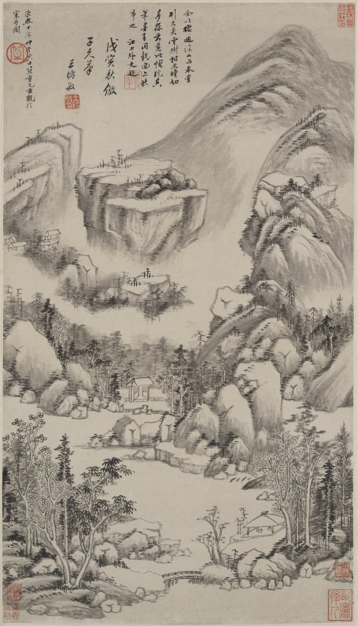 Landschap in de stijl van Huang Gongwang, hangende rol, 1638 door Wang Shimin