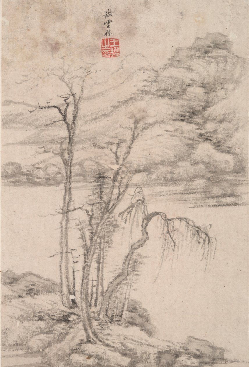 Landschap in de Stijl van Verschillende Oude Meesters: Landschap naar Ni Zan (1301) door Wang Jian