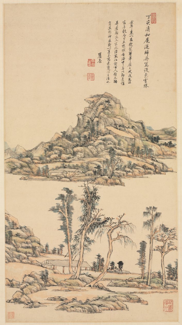 Landschap in de Kleurstijl van Ni Zan, 1707 door Wang Yuanqi