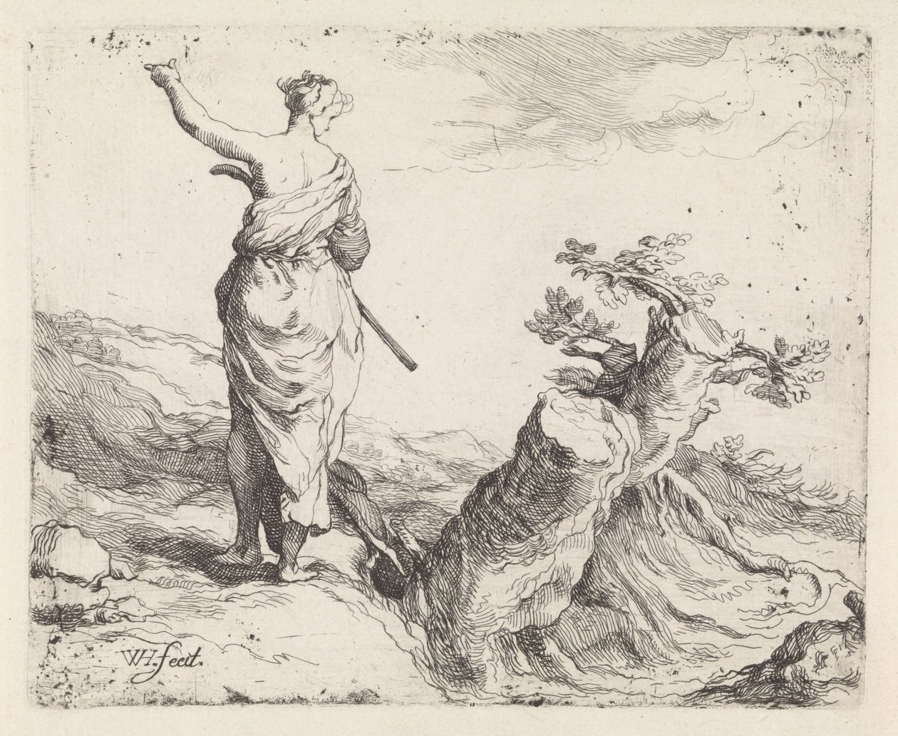 Landschap met vrouw bij een boomstronk door Warner Horstink