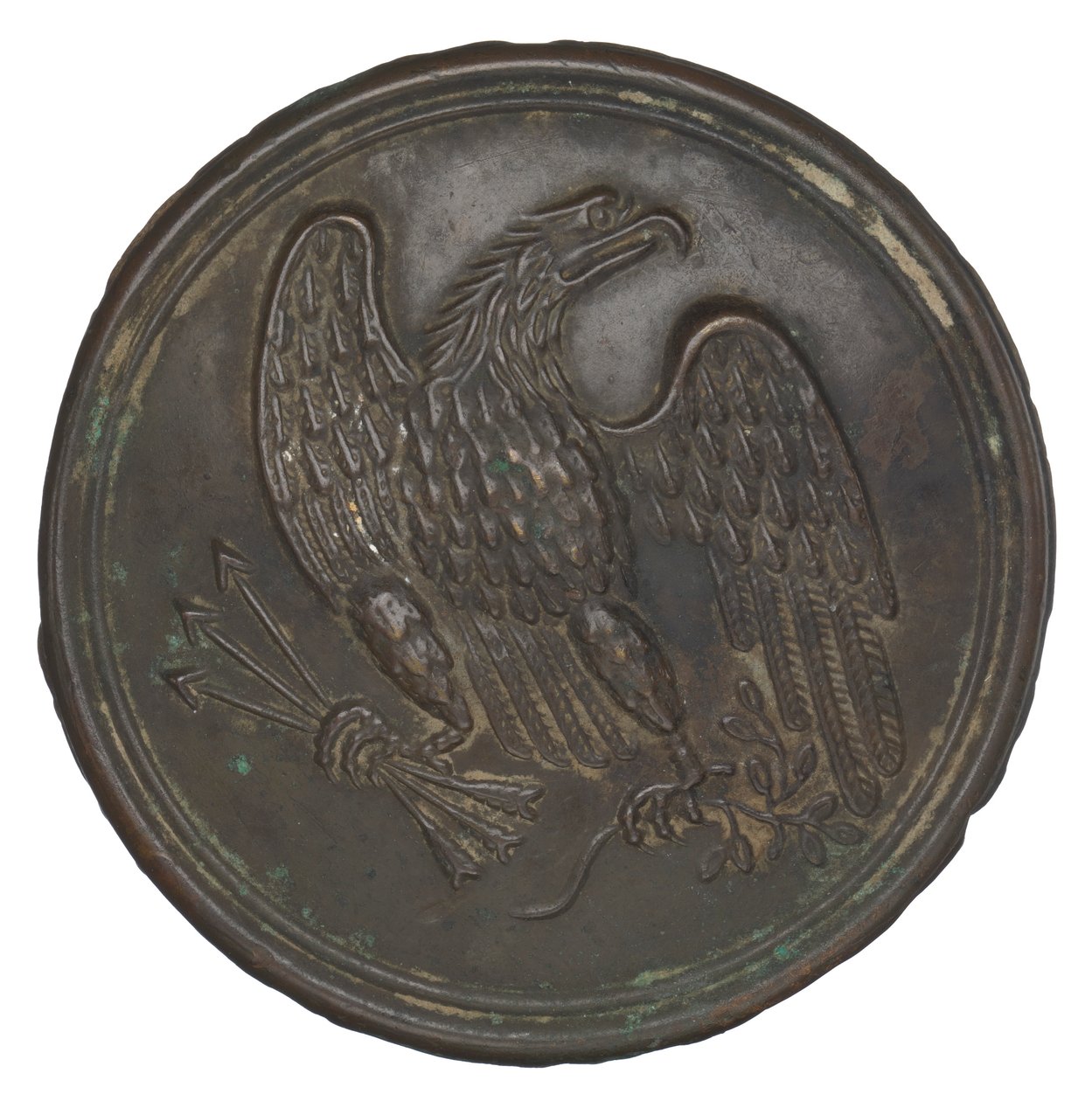 Bord met gestempeld koperen adelaarontwerp van een patroonriem, 1862-1865 door Warren H. Wilkinson