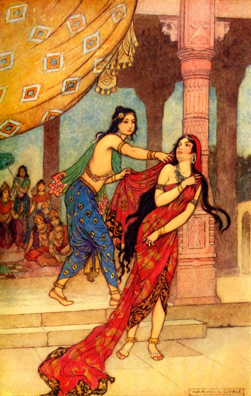 De beproeving van koningin Draupadi, 1913 door Warwick Goble
