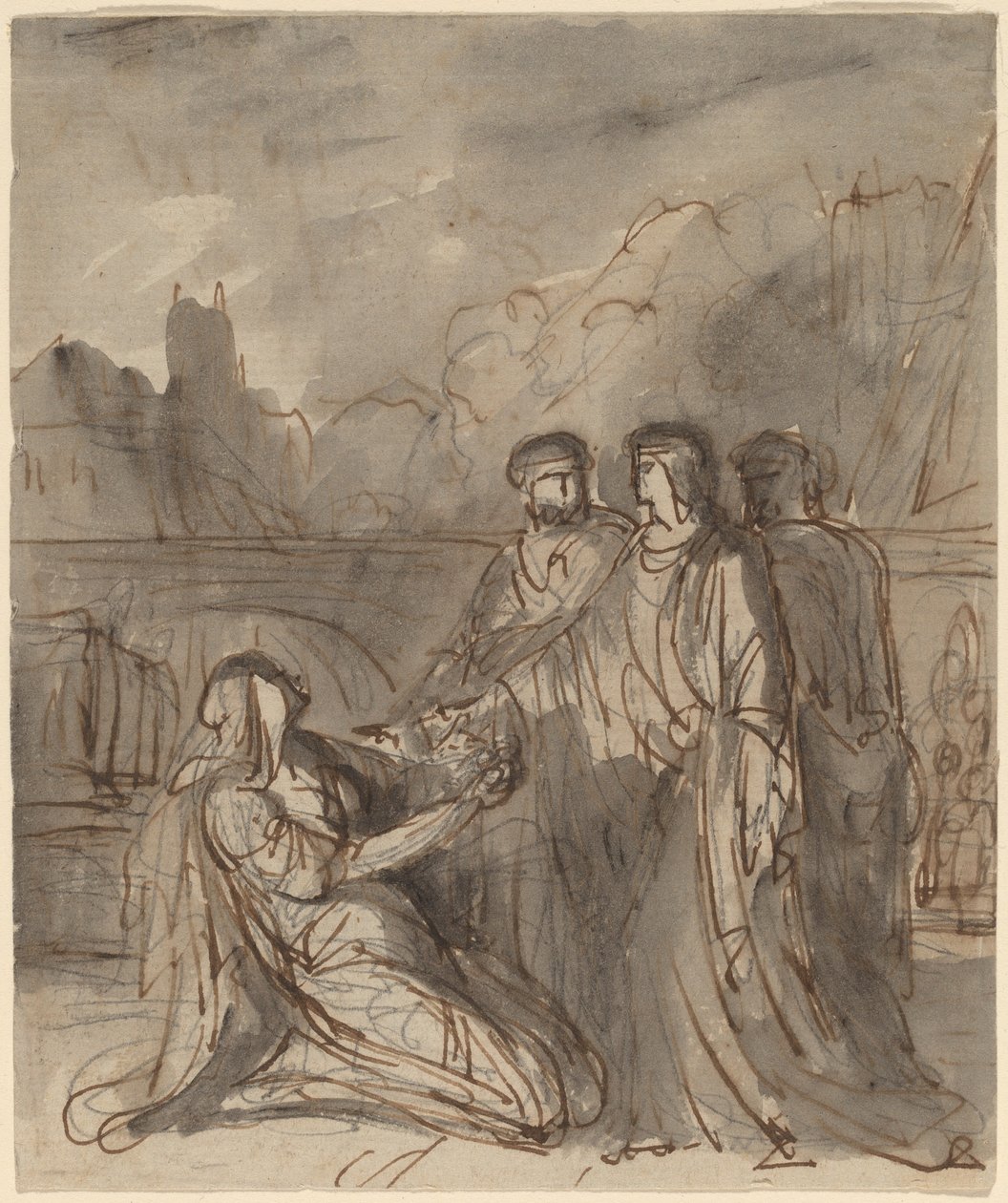 Compositie met vier figuren (recto en verso) door Washington Allston