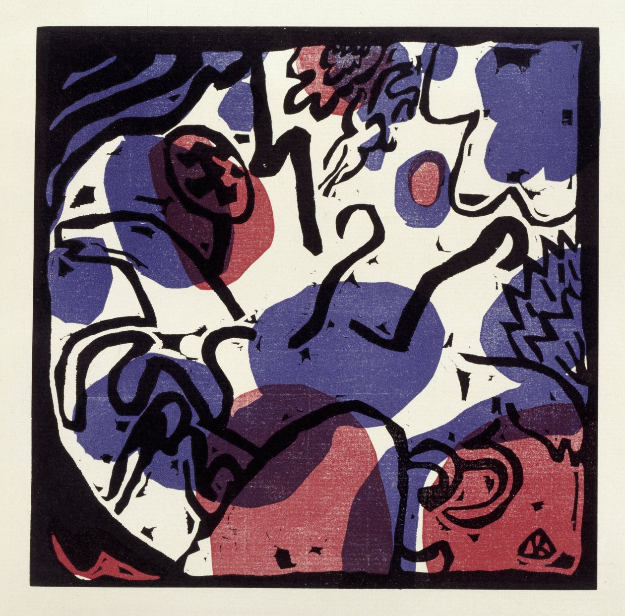 Drei Reiter in Rot, Blau und Schwarz (Illustration 20 aus: "Klänge", Einzelblatt) door Wassily Kandinsky