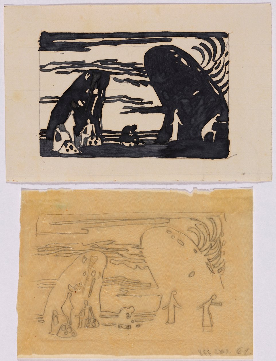 Entwurf und Pause zu dem Holzschnitt Klänge, S. 65 door Wassily Kandinsky