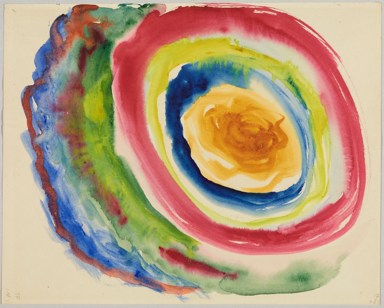 Kleurstudie met concentrische ringen; blad 17 van het schetsboek door Wassily Kandinsky
