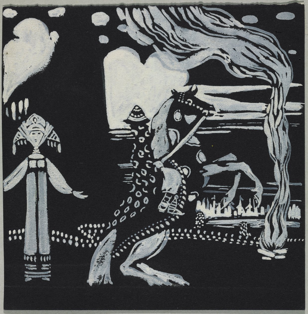 Vlam, dame en ruiter in fantasiekostuum door Wassily Kandinsky