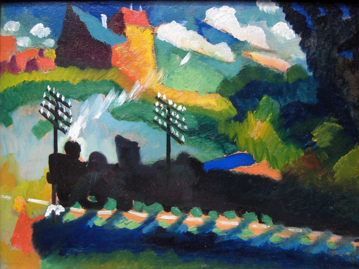 Uitzicht op Murnau met spoorweg en kasteel door Wassily Kandinsky