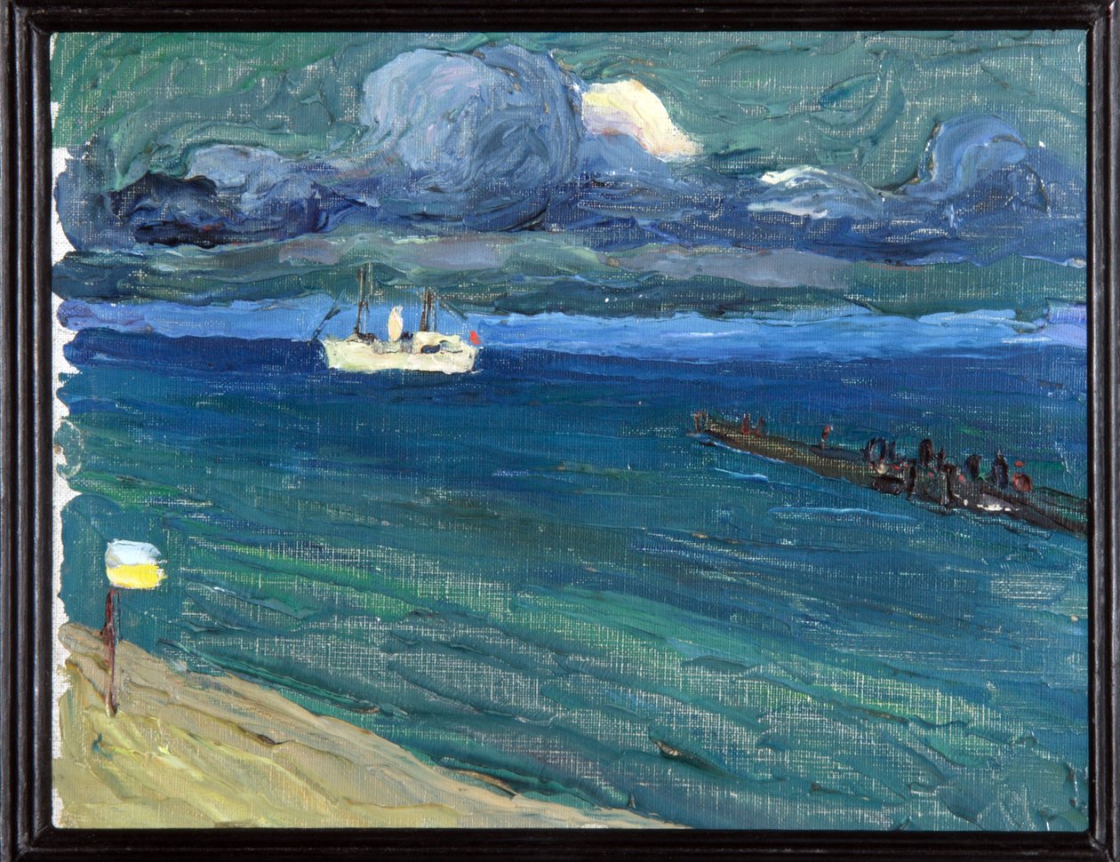 Rapallo (Italië). Landschap met een stoomboot door Wassily Kandinsky