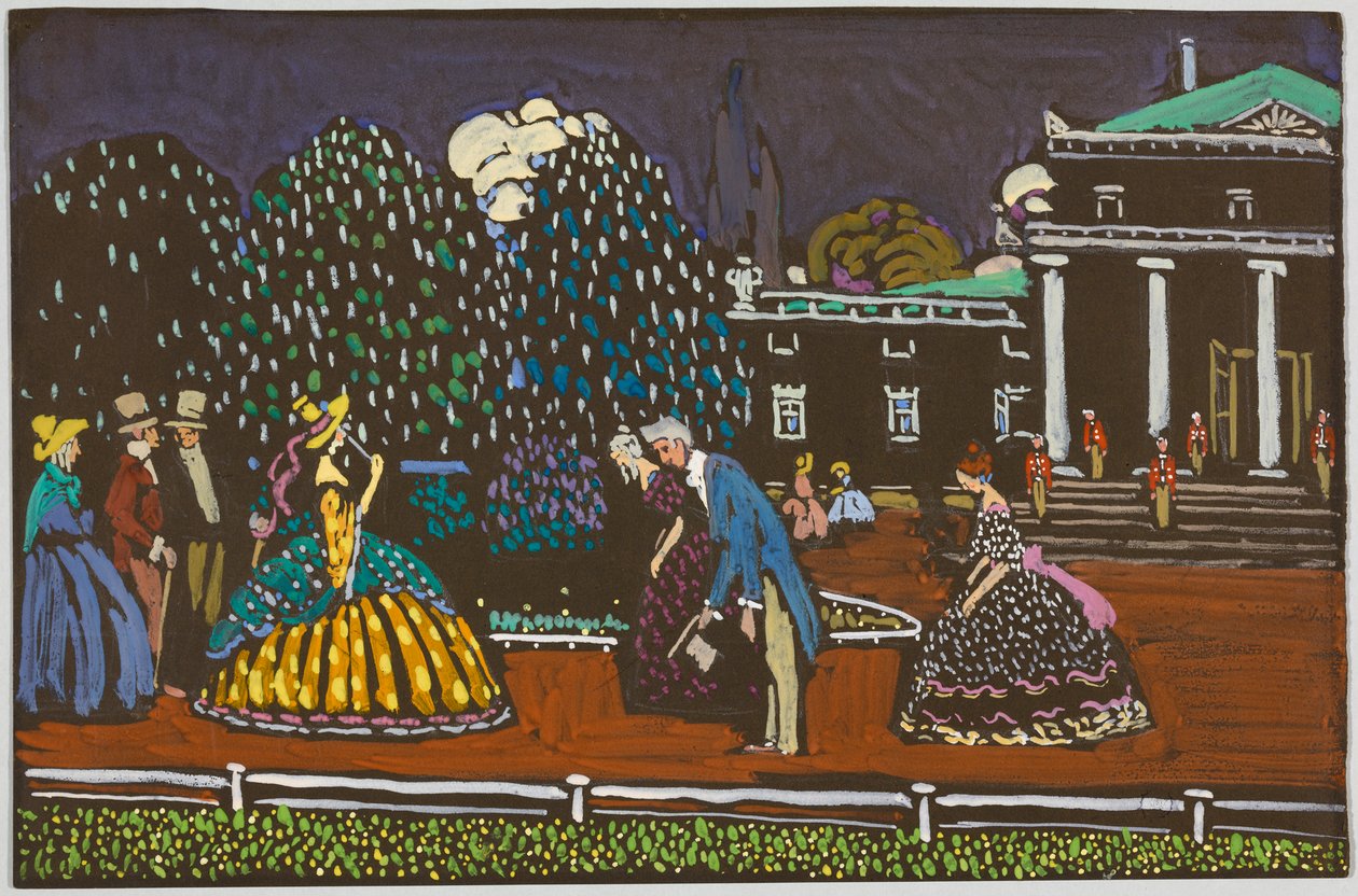 Studie voor “Hoog bezoek”; “Begroeting op de promenade” door Wassily Kandinsky