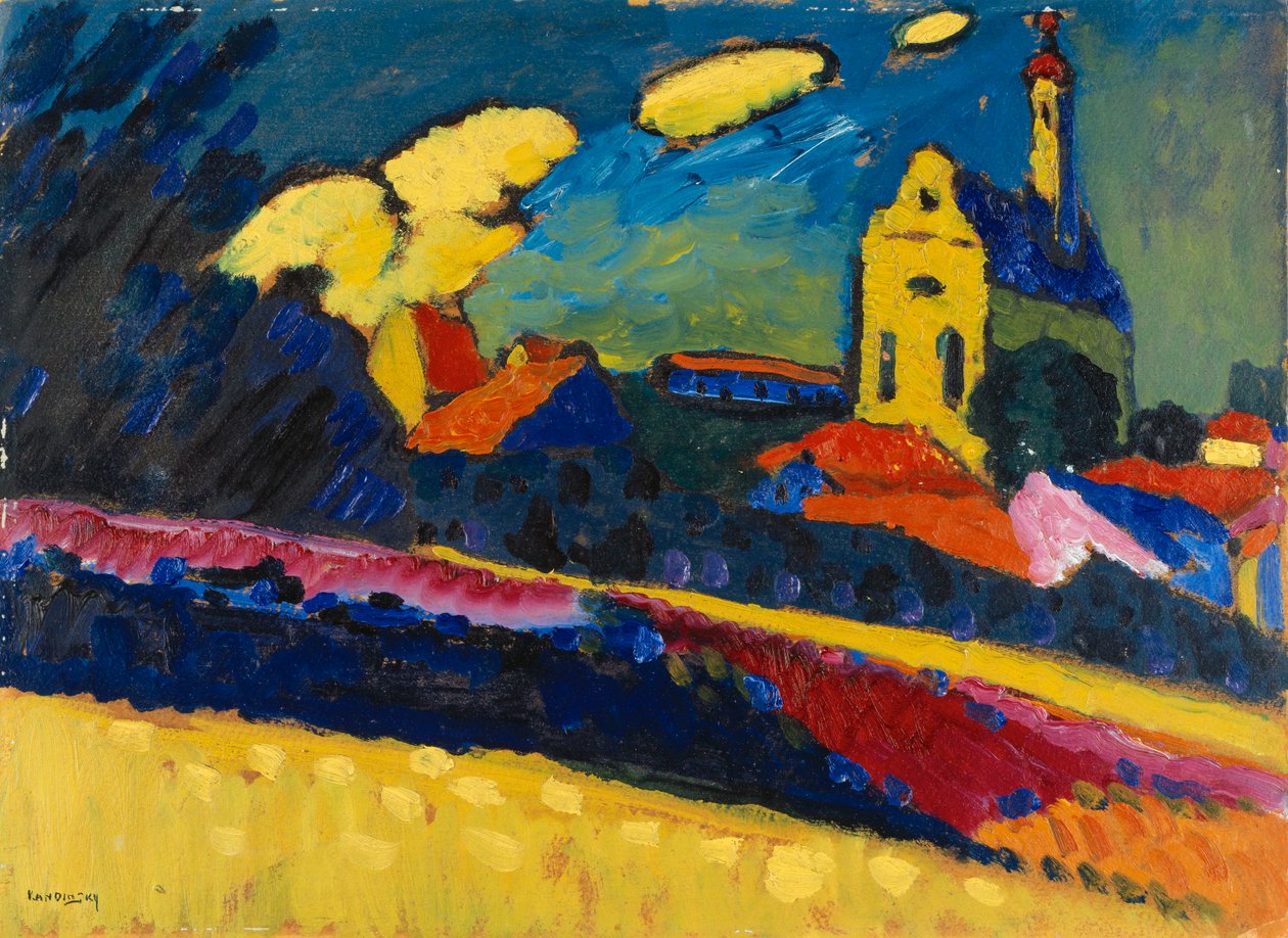 Studie voor Murnau - Landschap met kerk, 1909 door Wassily Kandinsky