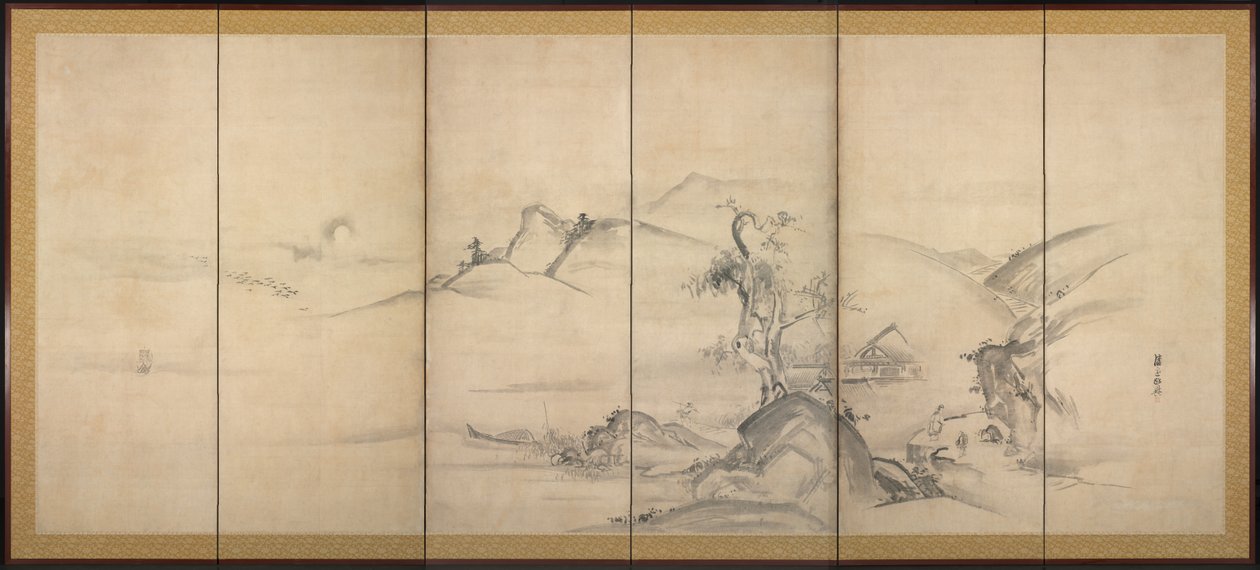 Acht Zichten van de Xiao en Xiang Rivieren, 1700s door Watanabe Shiko