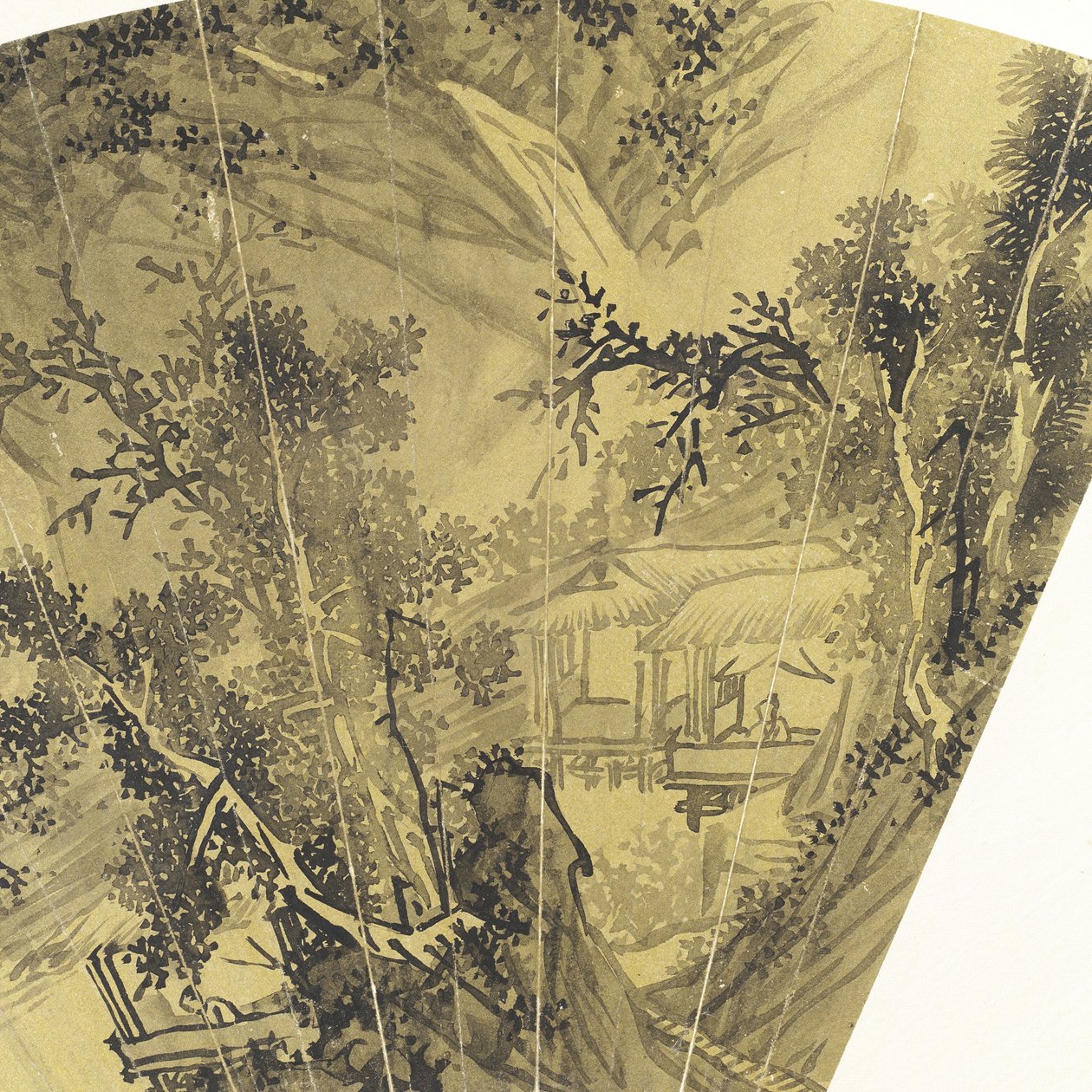 Detail van Landschap met Meer, Brug en Visser door Wen Zhengming